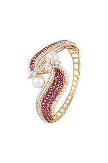 White & Gold Finish Ruby & Pearl Bracelet