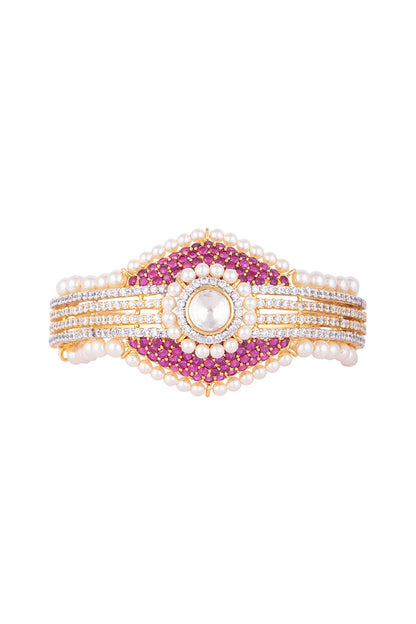 White & Gold Finish Cubic Zirconia & Pearl Bracelet