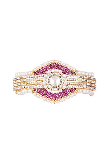 White & Gold Finish Cubic Zirconia & Pearl Bracelet