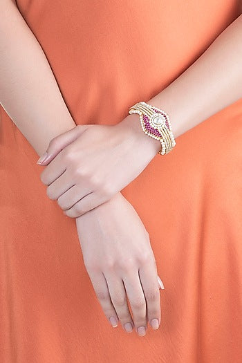 White & Gold Finish Cubic Zirconia & Pearl Bracelet
