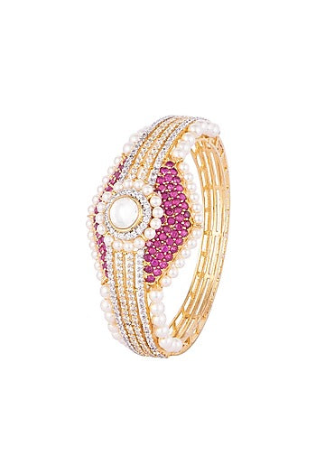 White & Gold Finish Cubic Zirconia & Pearl Bracelet