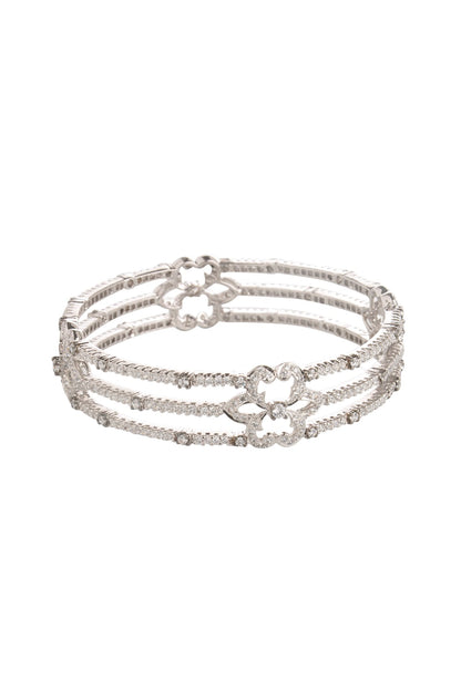 White Finish Cubic Zirconia Floral Bangle