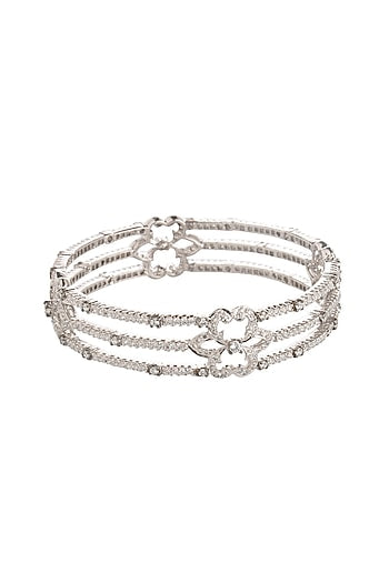 White Finish Cubic Zirconia Floral Bangle