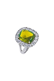 White Finish Hydro Emerald Ring In Sterling Silver