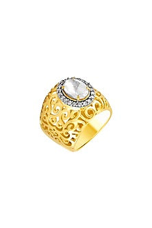 Gold Finish Cubic Zirconia Ring In Sterling Silver
