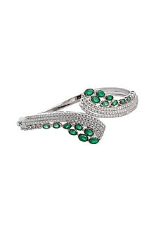 White Finish Green Onyx Bracelet