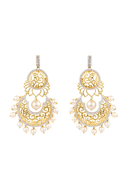 Gold Finish Cubic Zirconia Dangler Earrings In 92.5 Sterling Silver
