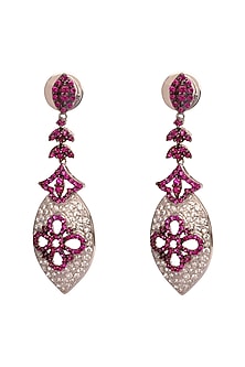 Pink Rhodium Finish Hydro Ruby Dangler Earrings In 92.5 Sterling Silver
