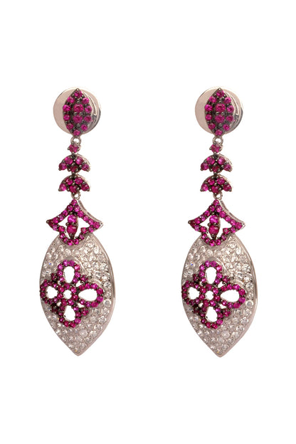 Pink Rhodium Finish Hydro Ruby Dangler Earrings In 92.5 Sterling Silver