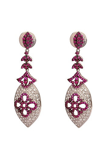 Pink Rhodium Finish Hydro Ruby Dangler Earrings In 92.5 Sterling Silver