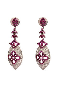 Pink Rhodium Finish Hydro Ruby Dangler Earrings In 92.5 Sterling Silver