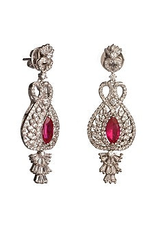 White Finish Pink Marquise Dangler Earrings