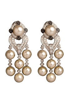 White Rhodium Finish Shell Pearl Dangler Earrings