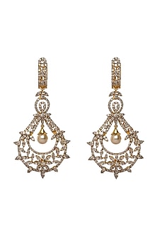 White Finish Pearl & Cubic Zirconia Dangler Earrings