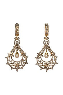 White Finish Pearl & Cubic Zirconia Dangler Earrings