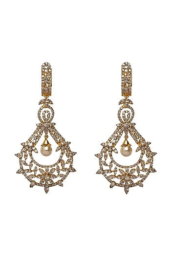 White Finish Pearl & Cubic Zirconia Dangler Earrings