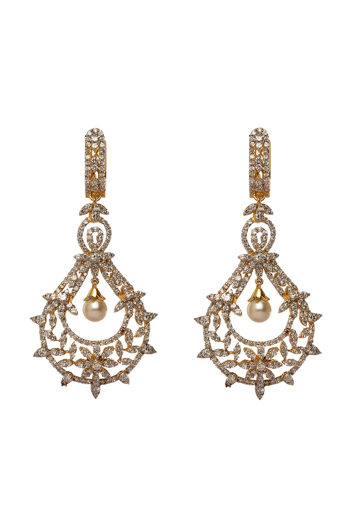 White Finish Pearl & Cubic Zirconia Dangler Earrings