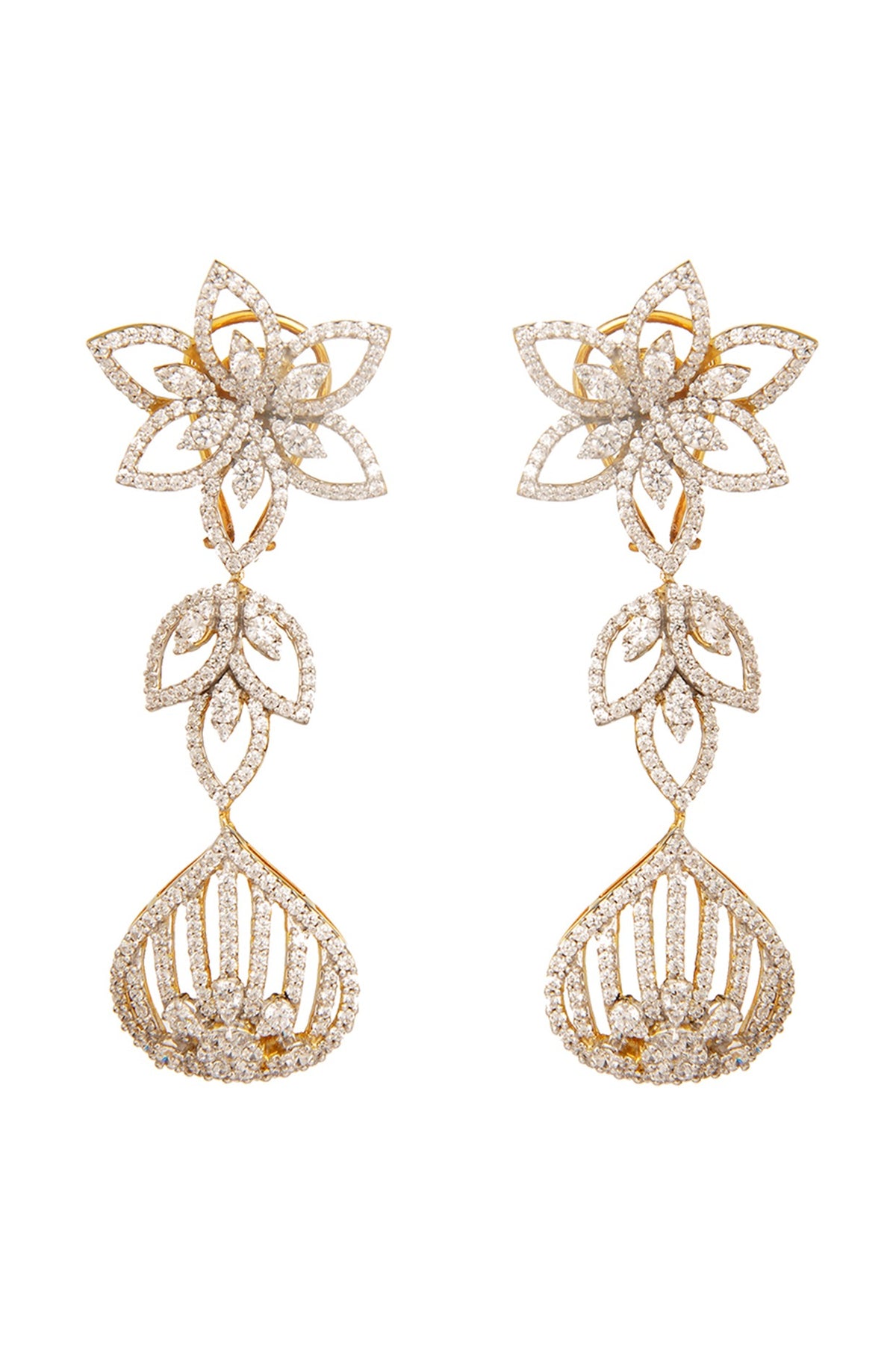 Two-Tone Rhodium Finish Cubic Zirconia Chandelier Earrings