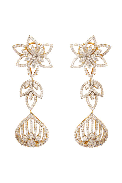 Two-Tone Rhodium Finish Cubic Zirconia Chandelier Earrings