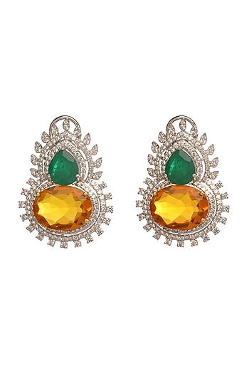 White Finish Hydro Emerald Stud Earrings