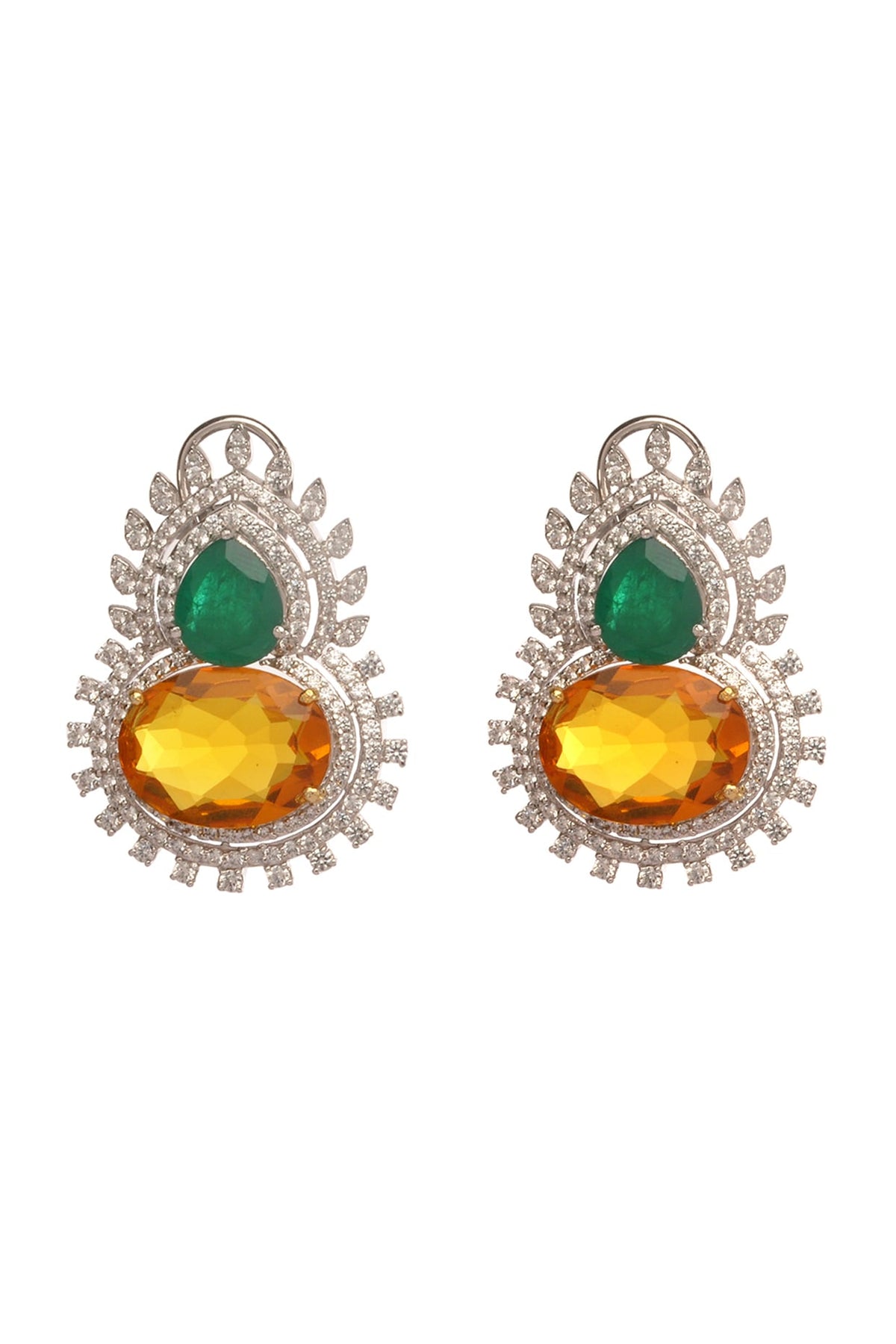 White Finish Hydro Emerald Stud Earrings