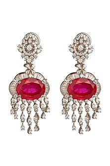 White Finish Synthetic Ruby Stud Earrings
