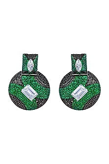 White Finish Swarovski Dangler Earrings In Sterling Silver