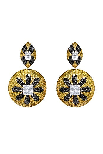White Finish Rhodium Plated Crystal Dangler Earrings In Sterling Silver