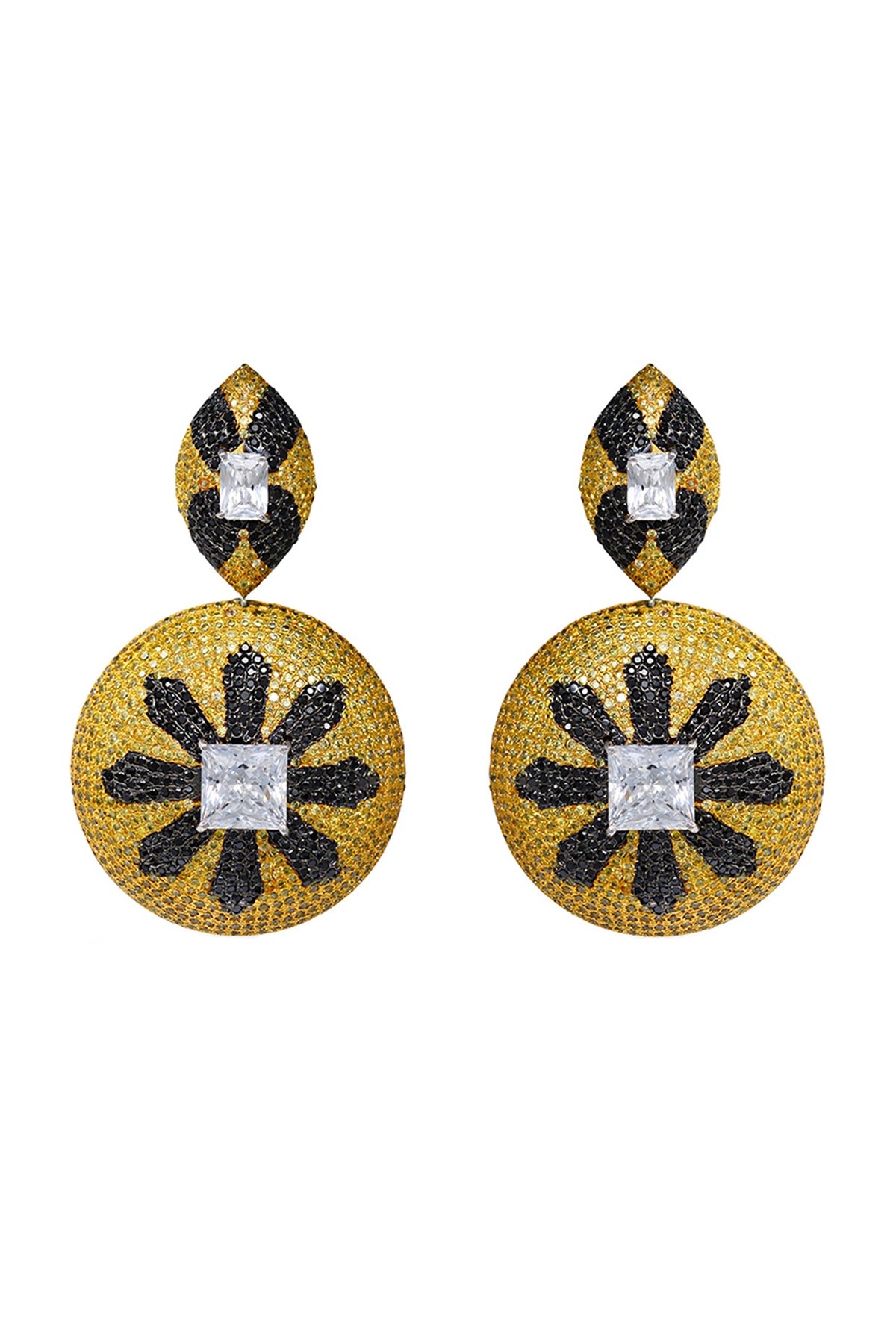 White Finish Rhodium Plated Crystal Dangler Earrings In Sterling Silver