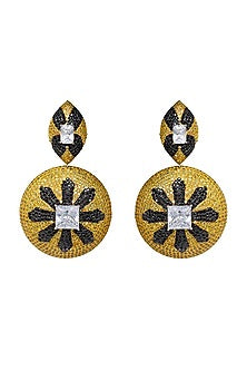 White Finish Rhodium Plated Crystal Dangler Earrings In Sterling Silver