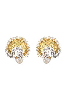White Finish & Gold Finish Pearls Earrings