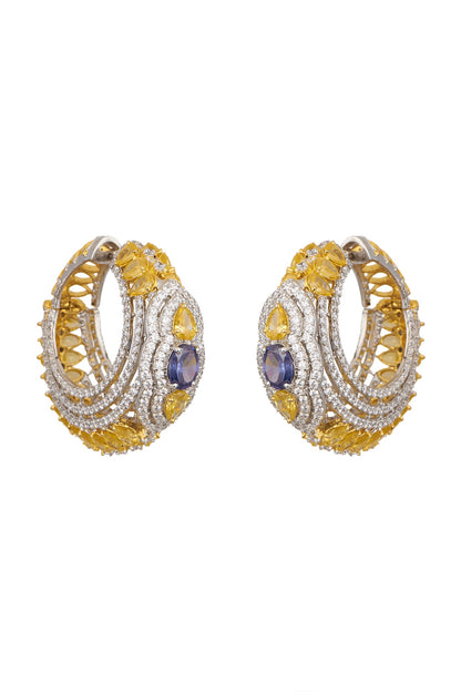 White Finish & Gold Finish Tanzinities Earrings