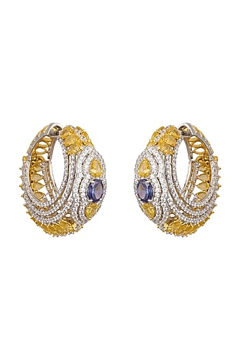 White Finish & Gold Finish Tanzinities Earrings