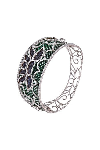White Finish & Black Rhodium Finish Emerald Bracelet