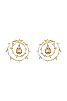 White & Gold Finish Pearl Earrings