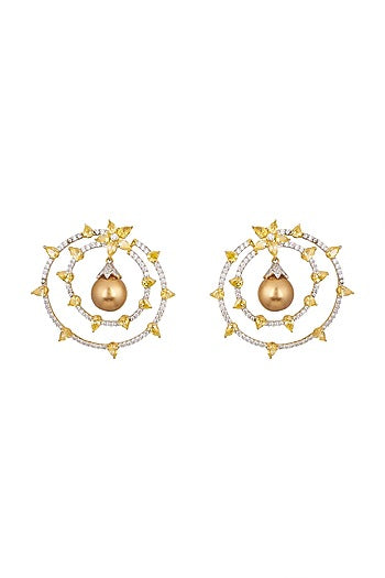 White & Gold Finish Pearl Earrings