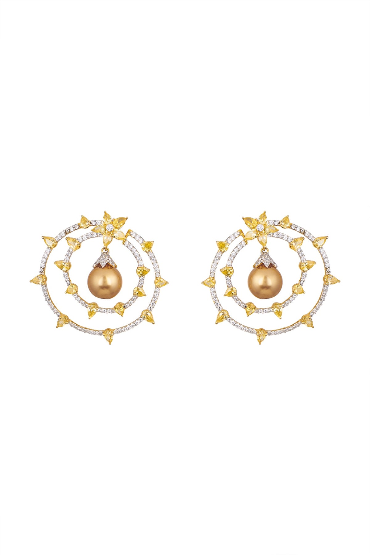 White & Gold Finish Pearl Earrings