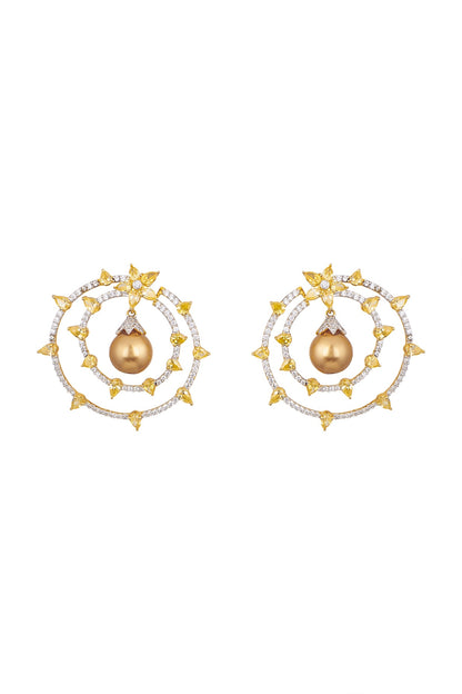 White & Gold Finish Pearl Earrings