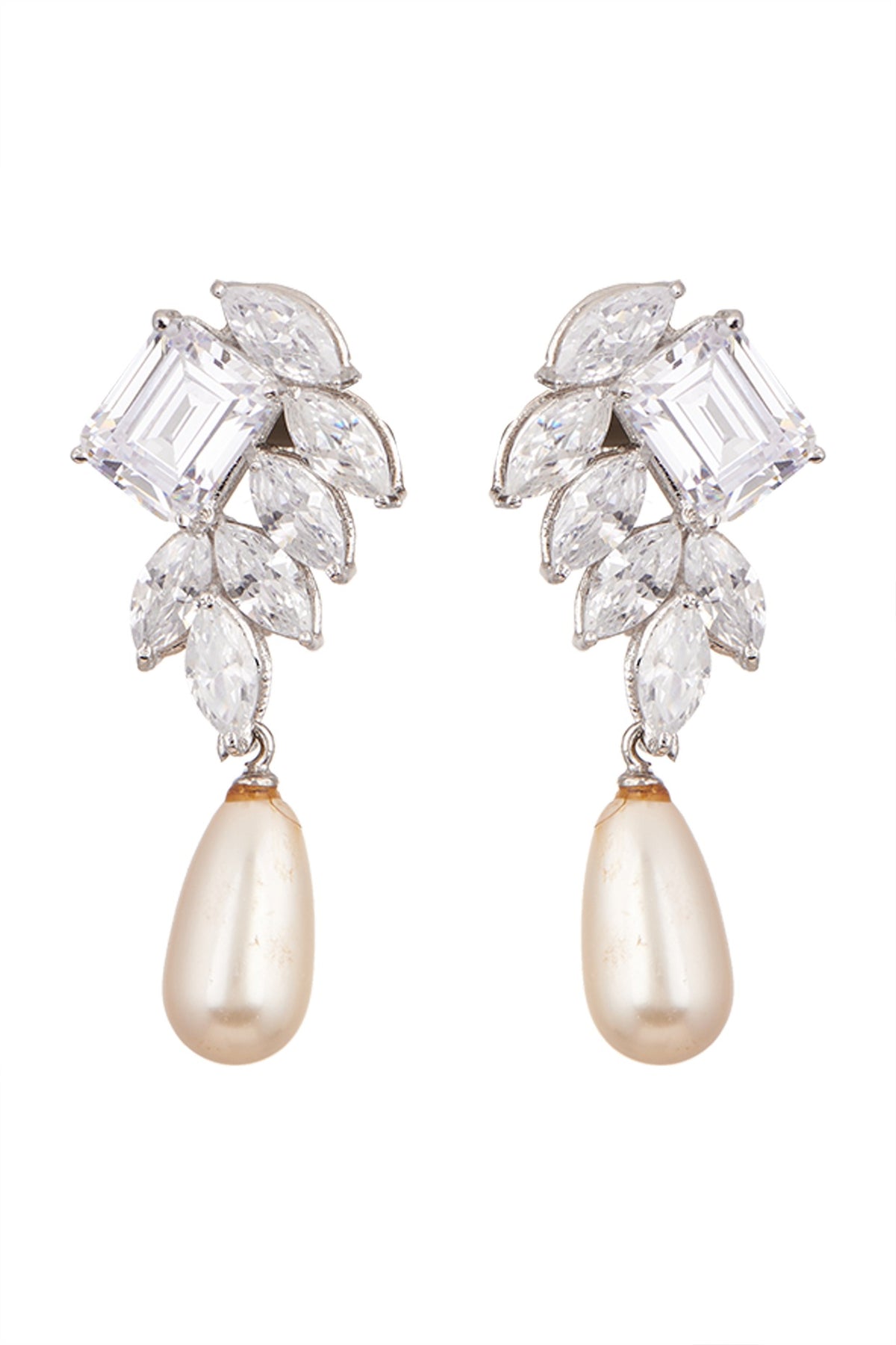 White Finish Cubic Zirconia & Shell Pearl Earrings