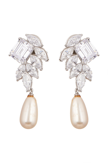 White Finish Cubic Zirconia & Shell Pearl Earrings
