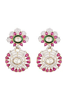 White & Gold Finish Ruby Earrings