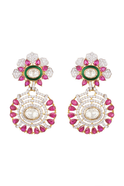 White & Gold Finish Ruby Earrings
