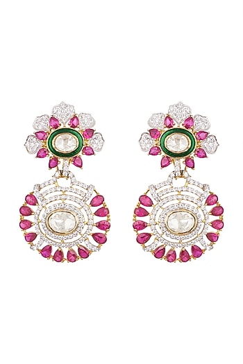 White & Gold Finish Ruby Earrings