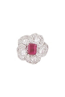 White Finish Ruby Floral Ring