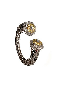 White Finish Yellow & White Cubic Zirconia Enameled Bracelet