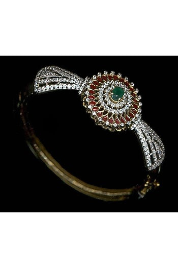 Two Tone Finish Ruby & Cubic Zirconia Bracelet