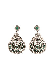Two-Tone Rhodium Finish Stone & Cubic Zirconia Dangler Earrings