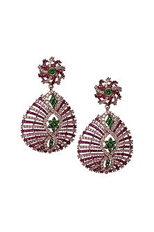 Two-Tone Rhodium Finish Cubic Zirconia & Hydro Ruby Dangler Earrings