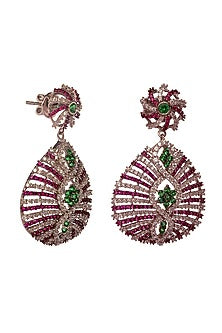 Two-Tone Rhodium Finish Cubic Zirconia & Hydro Ruby Dangler Earrings