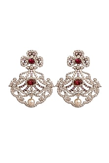 White Finish Cubic Zirconia & Hydro Ruby Dangler Earrings